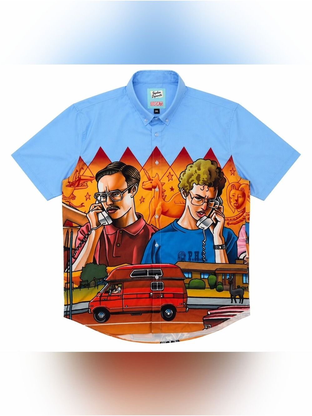 RSVLTS Kunuflex Napoleon Dynamite Graphic Button-Up Shirt Men’s 2XL Blue NWT - Picture 2 of 9